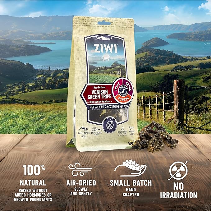 ZIWI Dog Chews and Treats  Venison Green Tripe - All Natural, Air-Dried, Single Protein, Grain-Free, High-Value Treat, Snack, Reward 2.4 Ounce (Pack of 1)