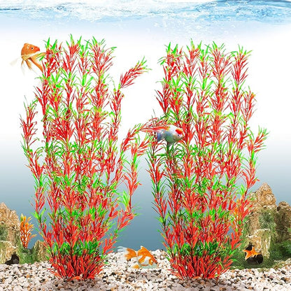 MyLifeUNIT Aquarium Plants, 21 Inches Tall Plastic Fish Tank Plants for Fish Tank Decorations and Aquarium Decor (Wine Red)