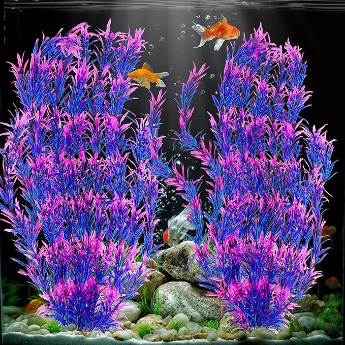 MyLifeUNIT Aquarium Plants, 21 Inches Tall Plastic Fish Tank Plants for Fish Tank Decorations and Aquarium Decor (Purple)