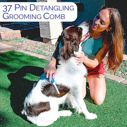 6 In 1 Premium Dog Brush Set - Dog Grooming Brushes - Ball Pin & Bristle Brush, Curved Blade Dematting Comb, Slicker Brush, Deshedding Edge Comb, Detangling Pet Comb