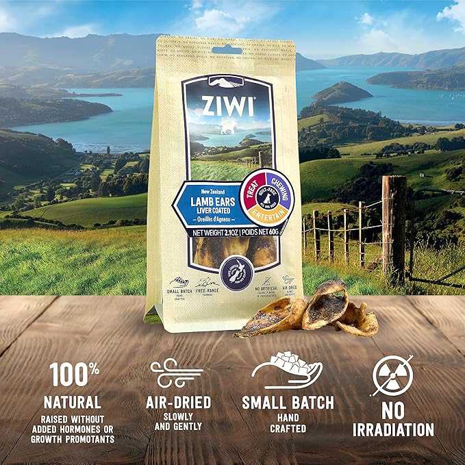 ZIWI Dog Chews and Treats  Lamb Ears - All Natural, Air-Dried, Single Protein, Grain-Free, High-Value Treat, Snack, Reward 2.1 Ounce (Pack of 1)