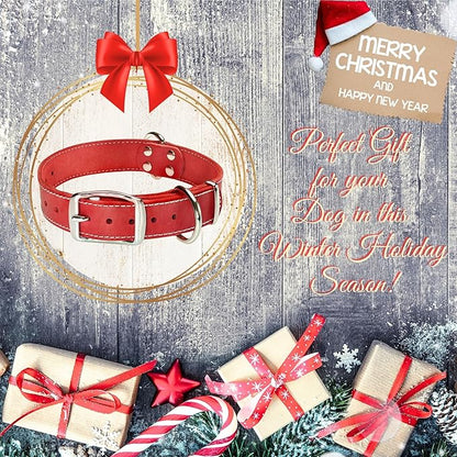 ADITYNA Heavy Duty Leather Dog Collar - Soft and Strong Red Dog Collar for Medium Dogs (Medium: Fit 13" - 20" Neck, Red)