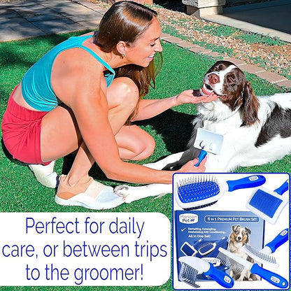 6 In 1 Premium Dog Brush Set - Dog Grooming Brushes - Ball Pin & Bristle Brush, Curved Blade Dematting Comb, Slicker Brush, Deshedding Edge Comb, Detangling Pet Comb
