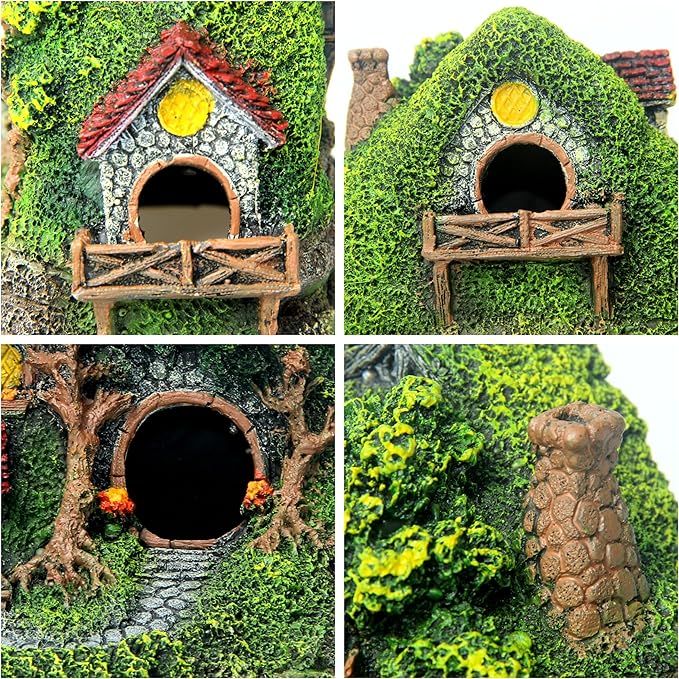RVQIGYP[Magic Underwater Cabin Fish Tank Landscaping Hobbit House Decoration | Handmade Resin Material Waterproof and Anti-Fading | Fairy Tale Style Aquarium Landscaping Give Away Water Plants
