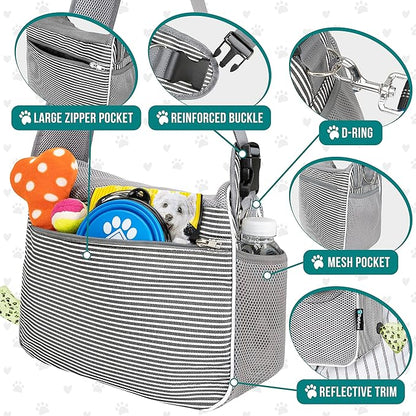 PetAmi Small Dog Sling Carrier, Soft-Sided Crossbody Puppy Carrying Purse Bag, Adjustable Sling Pet Pouch to Wear Medium Cat Travel, Dog Bag for Traveling Breathable, Poop Bag Dispenser, Stripe Black