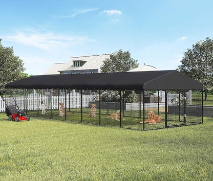 354" x 118" Large Outdoor Dog Enclosure,Heavy Duty Dog Cage with Roof,Galvanized Steel Dog Kennel Fence with Double Safety Locks