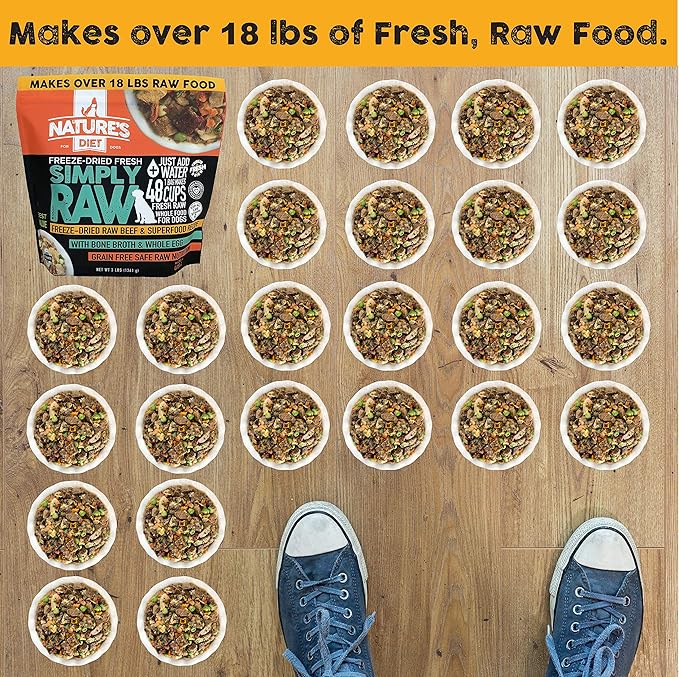 Nature's Diet Simply Raw® Freeze-Dried Raw Whole Food Meal - Makes 18 Lbs Fresh Raw Food with Muscle, Organ, Bone Broth, Whole Egg, Superfoods, Fish Oil Omega 3, 6, 9, Probiotics & Prebiotics (Beef)