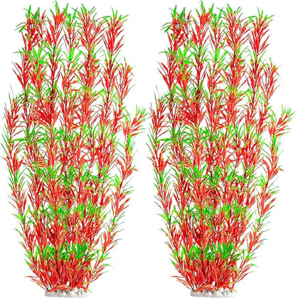 MyLifeUNIT Aquarium Plants, 21 Inches Tall Plastic Fish Tank Plants for Fish Tank Decorations and Aquarium Decor (Wine Red)