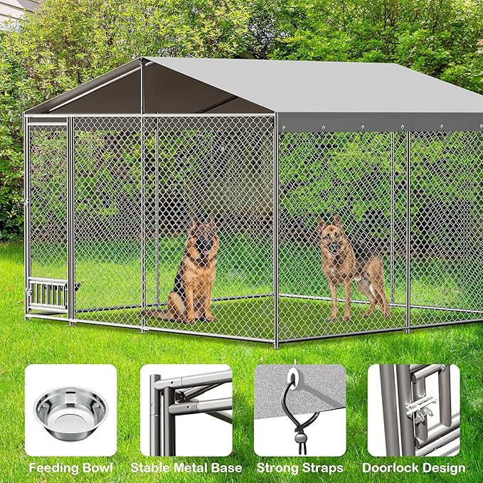 Dog Kennel Outdoor with Waterproof Canopy, Large Dog House with Feeding Doors, Large Dog Kennel Outdoor for Garden Backyard Courtyardï¼10_10_7FTï¼